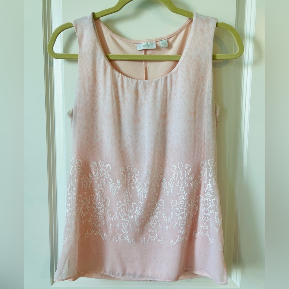 New York & Company Pink Sleeveless Tank Top with Tiny Sequin Detail